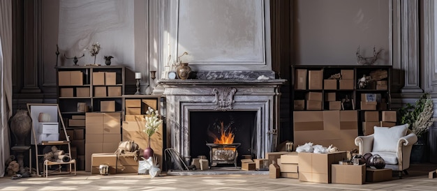 The hotel is undergoing various renovations including remodeling and extension while vintage furniture and a fireplace are stored in paper boxes