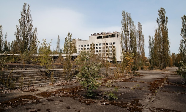 Hotel Polissya at Chernobyl city Ukraine Abadoned town