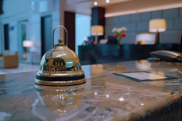 Hotel reception bell at the counter