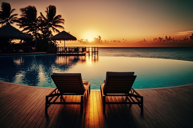 Hotel resort swimming pool beds there