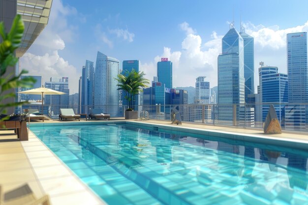 Photo hotel rooftop swimming pool high rise building background images