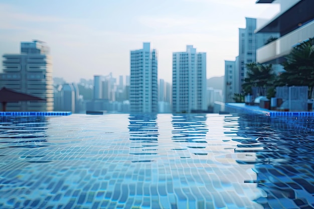 hotel rooftop swimming pool high rise building background