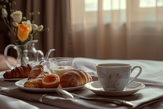 Hotel room serviced breakfast In cozy hotel