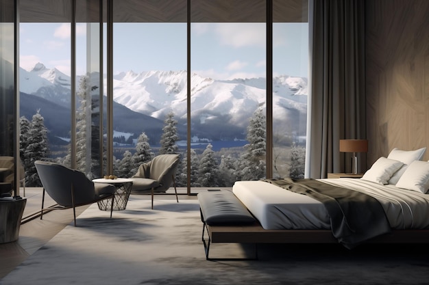 A Hotel Room with Balcony and Mountain View