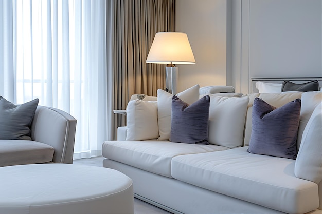 Hotel Suite Featuring White Furniture and Green