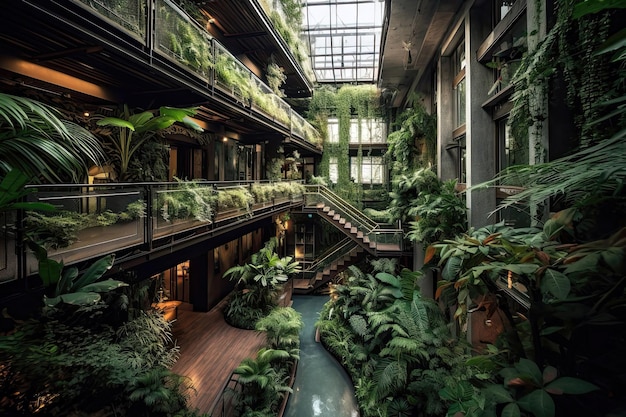 Hotel With An Indoor Rainforest And Hightech Climate Control System Generative AI