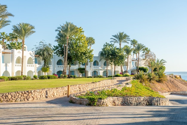 Hotel with white buildings and a recreation area in Egypt