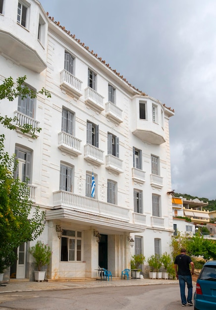 Hotels in neoclassical style of the resort town of Loutra Edipsou on island Evia in Greece