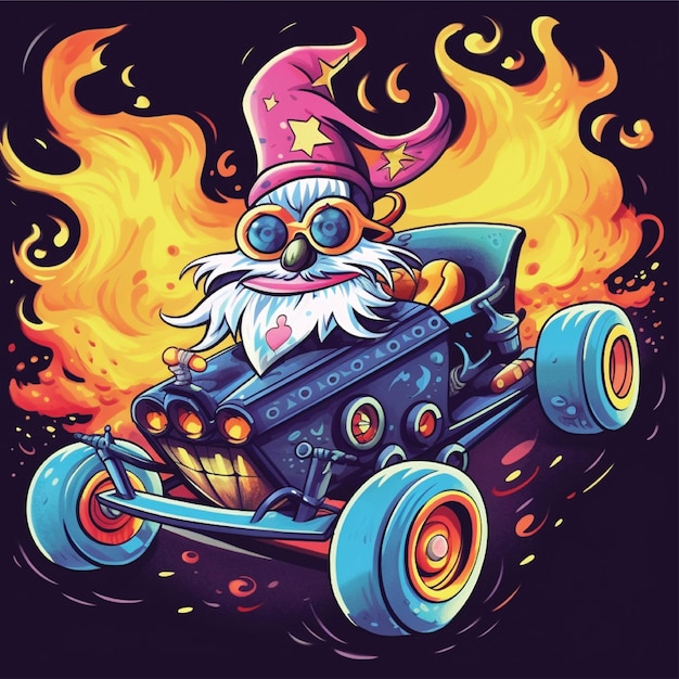 hotrod car with fire vector illustration