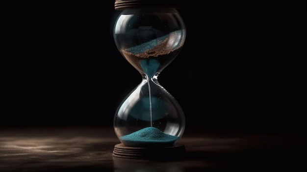 Hourglass on black background Concept of time management and countdowngenerative ai