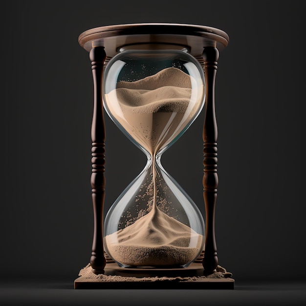 Hourglass on a black background Time ancient timer dominance of brown tones sand high resolution illustrations art AI