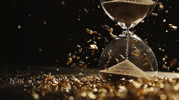 Photo hourglass breaking into small particles