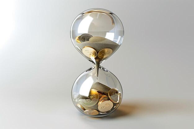 Photo hourglass filled with golden coins time is money concept