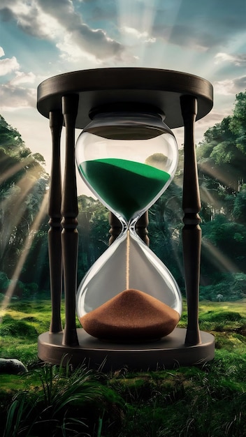 Hourglass in nature Idea of ecology time and preserving the earth