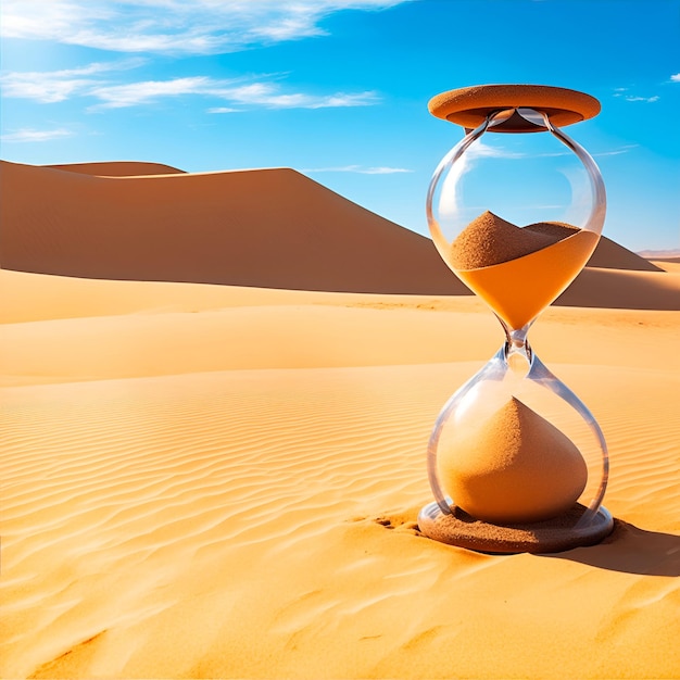 A hourglass on the sand in the dunes in a sunny day