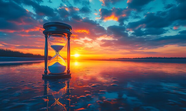 Photo hourglass silhouette against sunset an hourglass positioned in front of a vibrant sunset