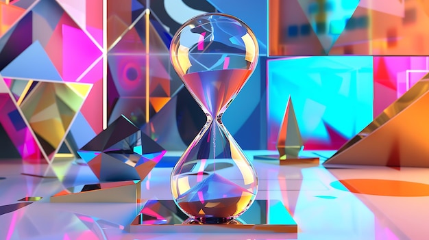 Photo hourglass time concept with abstract geometric shapes