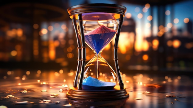 hourglass with abstract bokeh light background