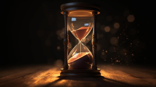 Hourglass with Glowing Sand with Copy space