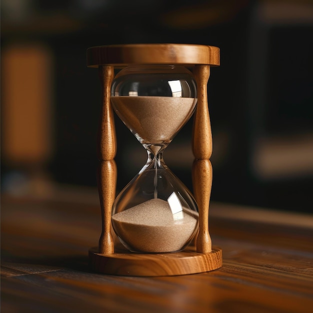 Hourglass on wooden table