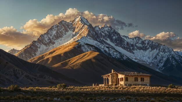 House Amid Field With Mountains Generative AI