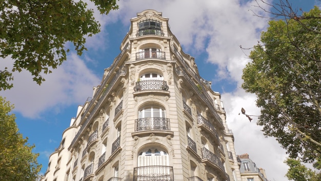 House baroque exterior and autumn trees in paris france