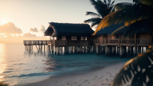 A house on the beach at sunset