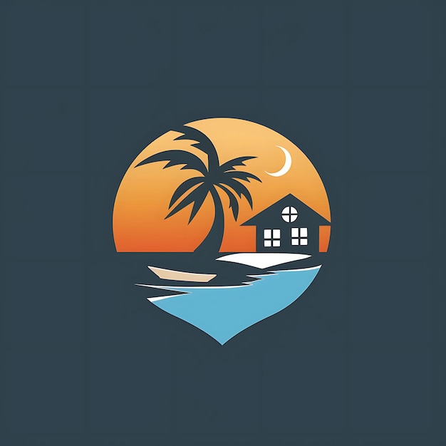 a house on a beach with palm trees in the background