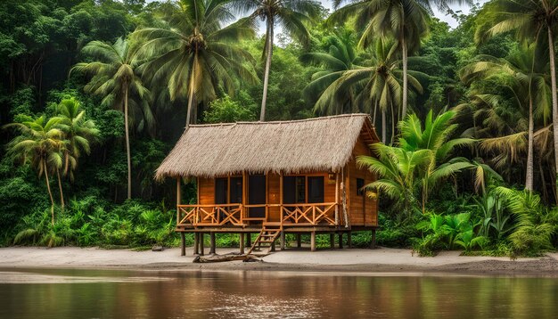 a house on the beach with palm trees in the background