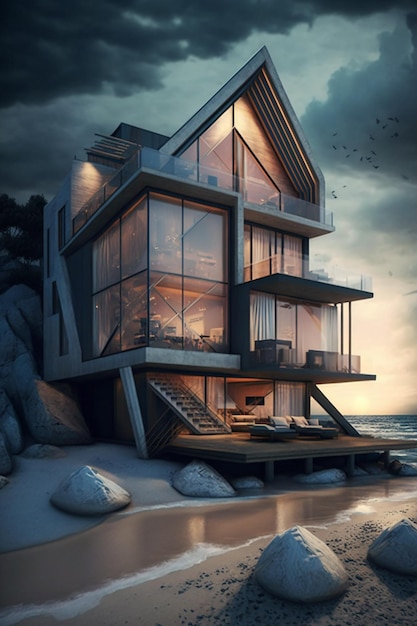 A house by the sea with a view of the ocean and the sky