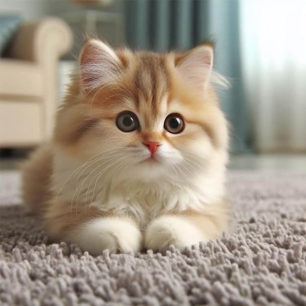 House cat crawling on the carpet at home