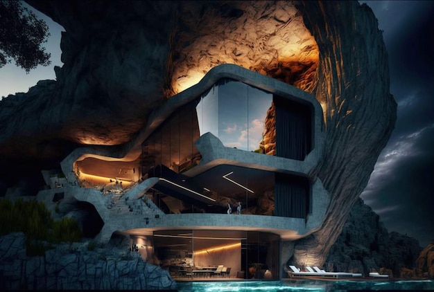 A house in a cave that is shaped like a house