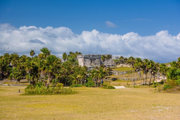 House of the Cenote Mayan Ruins in Tulum Riviera Maya Yucatan Caribbean Sea Mexico