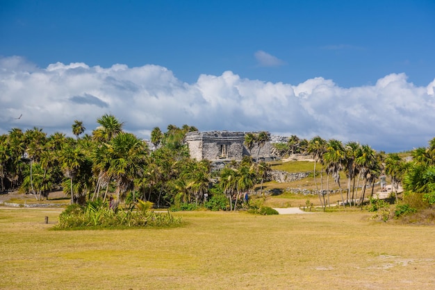 House of the Cenote Mayan Ruins in Tulum Riviera Maya Yucatan Caribbean Sea Mexico