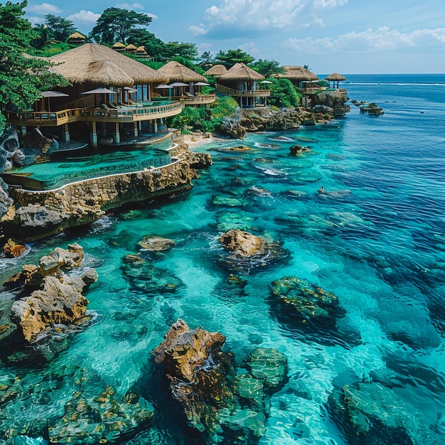 Photo a house on a cliff overlooking the ocean