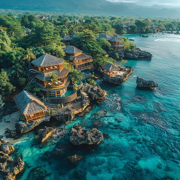 Photo a house on a cliff overlooking the ocean