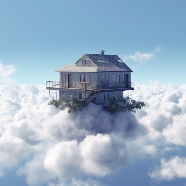 House on the clouds in the sky