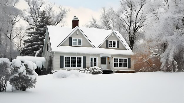 A house covered in snow with the words winter on the front