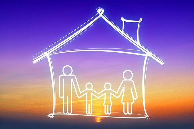 House and family with children shape insurance concept