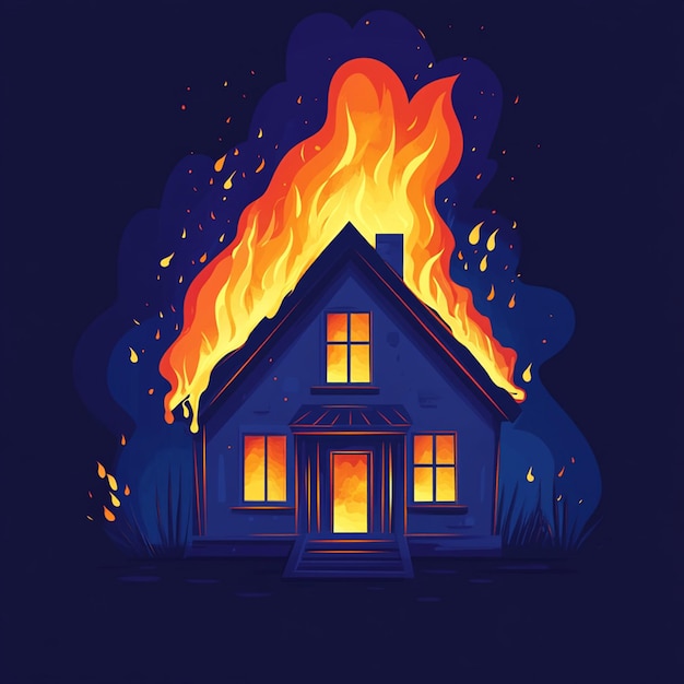 Photo house on fire stock illustration