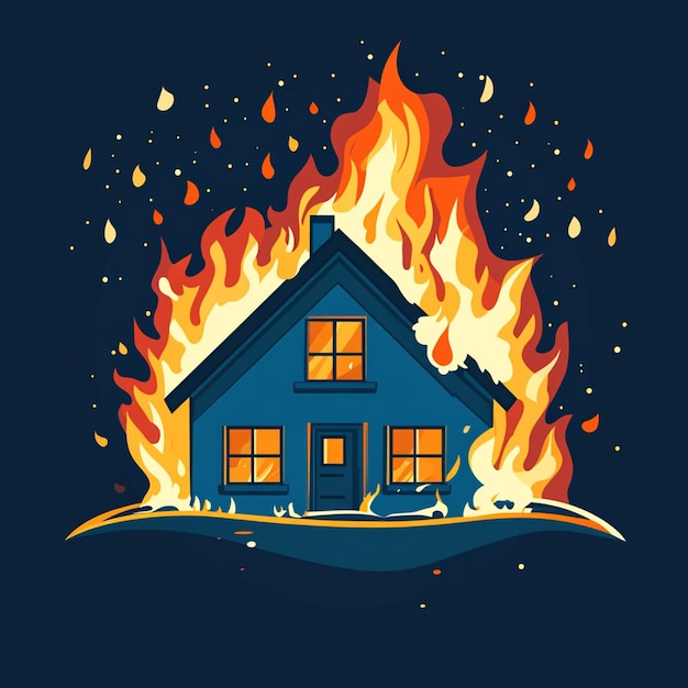 Photo house on fire stock illustration