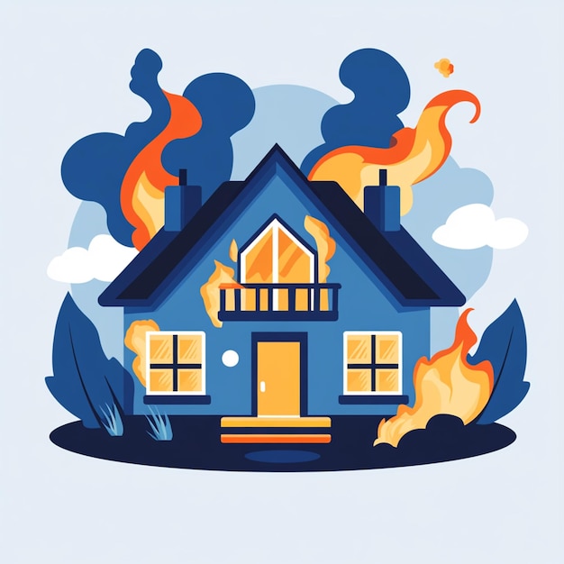 Photo house on fire stock illustration