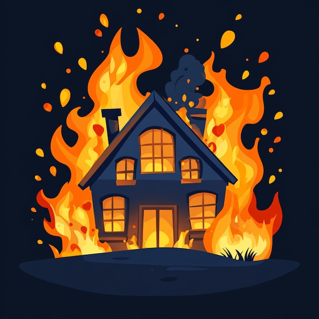 Photo house on fire stock illustration