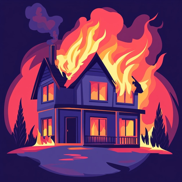 Photo house on fire stock illustration