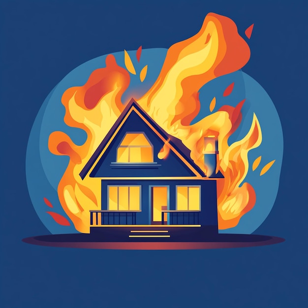 Photo house on fire stock illustration