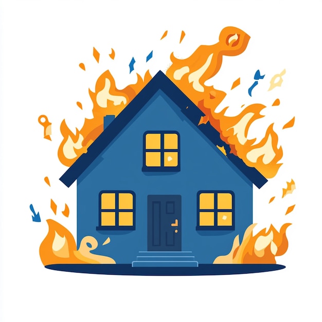 Photo house on fire stock illustration