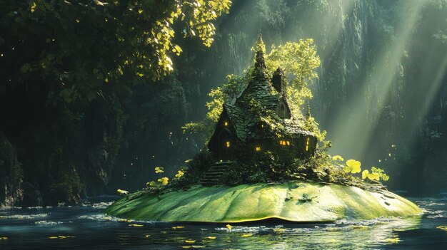 Photo a house in the forest with a house on the roof