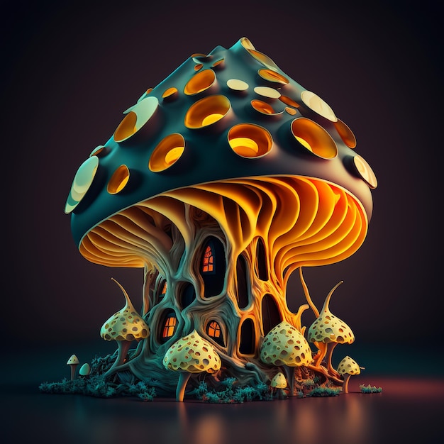 House in the form of a mushroom, a fabulous fantasy illustration