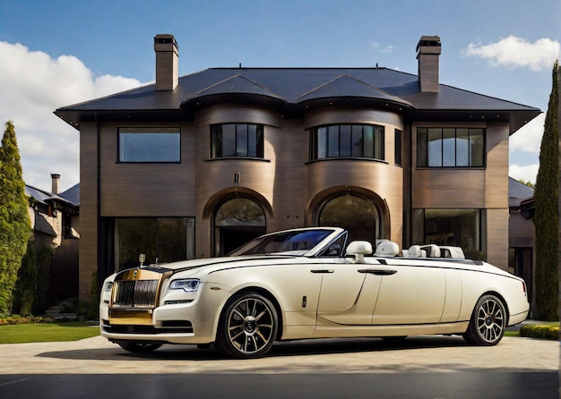 house in front of new Rolls Royce