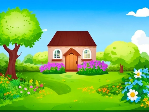 House and garden in nature setting